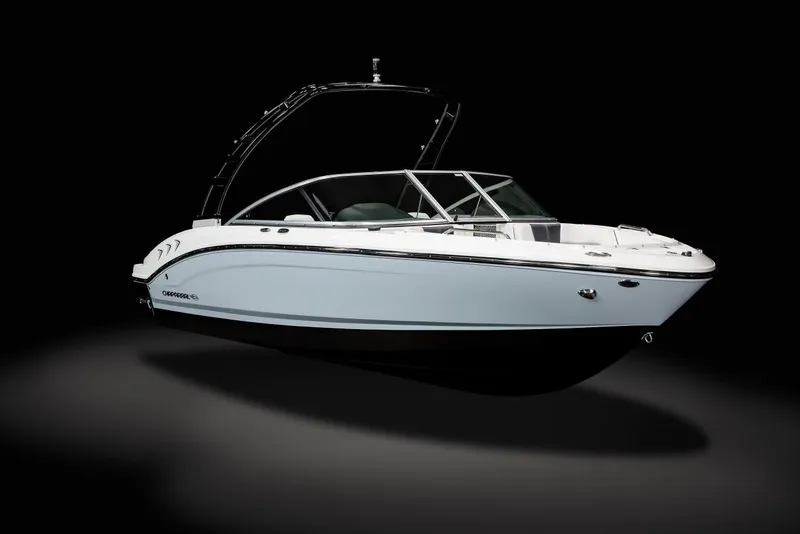 Slide: The Image of Manufacturer Provided Image: 2022 Chaparral 21 Surf boat with sleek design and black hull. - 12