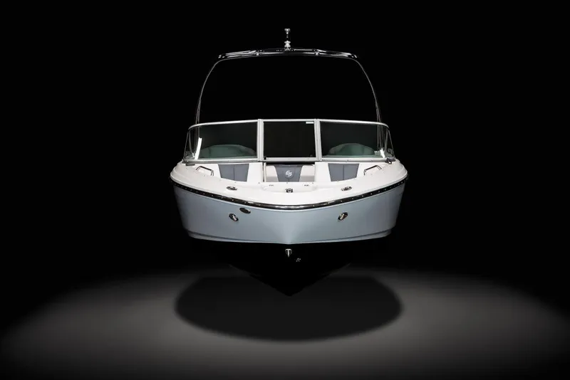 Slide: The Image of Manufacturer Provided Image: 2022 Chaparral 21 Surf boat front view on black background. - 15