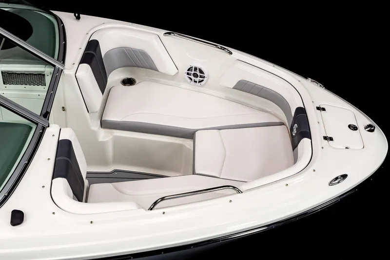Slide: The Image of Manufacturer Provided Image: 2022 Chaparral 21 Surf boat interior with white and gray seating. - 17