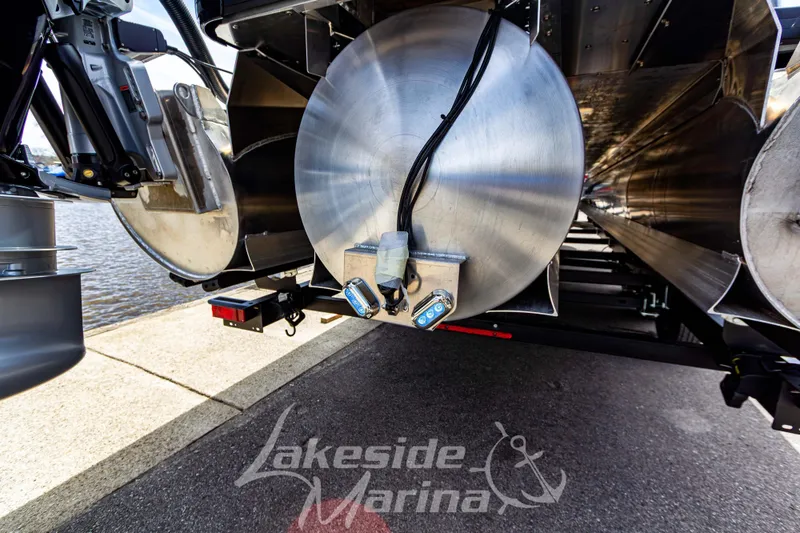 Slide: The Image of Rear view of 2026 Godfrey Sanpan 2700 ULW Twin pontoon at Lakeside Marina. - 11
