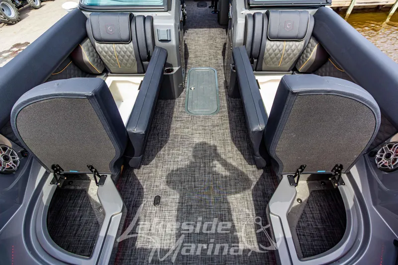 Slide: The Image of Interior of 2026 Godfrey Sanpan 2700 ULW Twin pontoon boat with luxurious seating. - 22