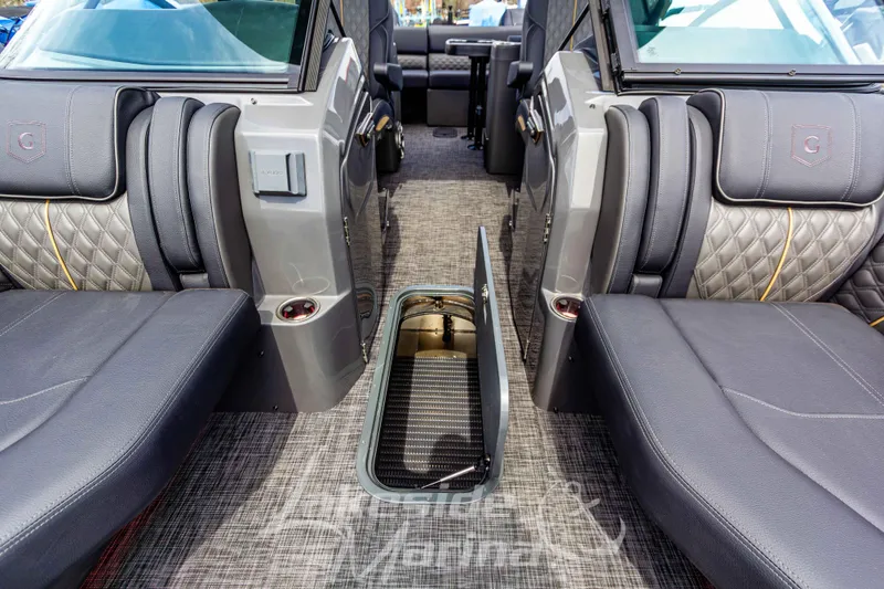 Slide: The Image of Luxurious interior of 2026 Godfrey Sanpan 2700 ULW Twin pontoon boat with plush seating. - 24