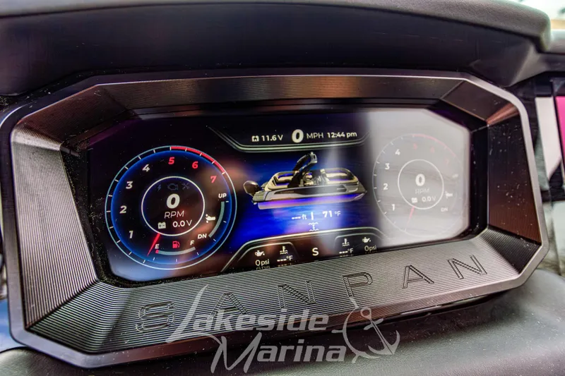Slide: The Image of Dashboard of 2026 Godfrey Sanpan 2700 ULW Twin, displaying RPM and speed. - 35