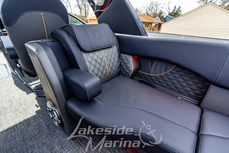 Slide: The Image of Luxurious seating on 2026 Godfrey Sanpan 2700 ULW Twin pontoon boat, featuring elegant quilted design. - 45