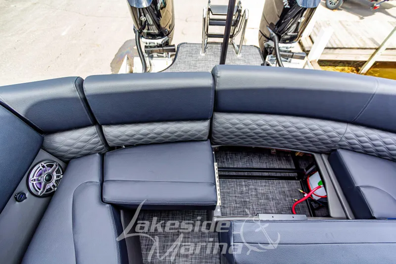 Slide: The Image of Luxurious seating on 2026 Godfrey Sanpan 2700 ULW Twin pontoon boat, featuring premium upholstery. - 49