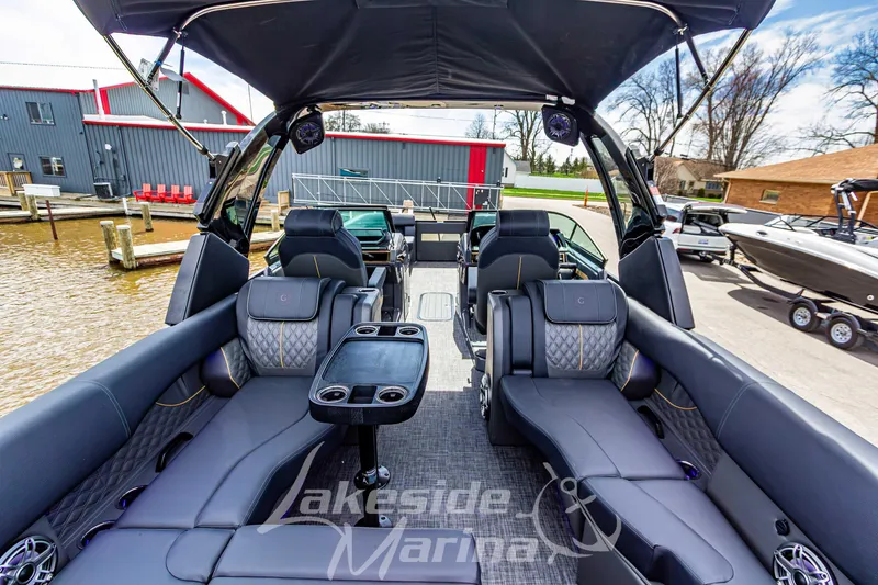Slide: The Image of Luxurious interior of 2026 Godfrey Sanpan 2700 ULW Twin pontoon boat at marina. - 53