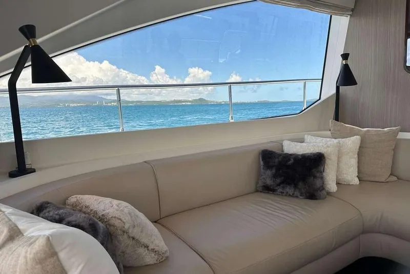 Slide: The Image of Luxurious interior of 2021 Azimut Fly 60 yacht with ocean view through large window. - 35