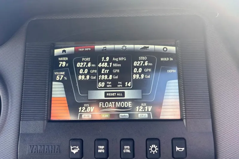 Slide: The Image of Dashboard display of a 2016 Yamaha Boats AR240 HO showing trip and system information. - 31