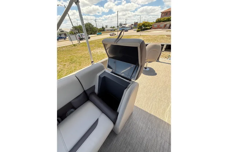 Slide: The Image of 2026 Bentley Pontoons Fish 243 4-Point seat with storage compartment. - 10