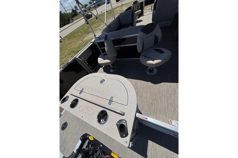 Slide: The Image of Interior of 2026 Bentley Pontoons Fish 243 4-Point with seating area. - 18