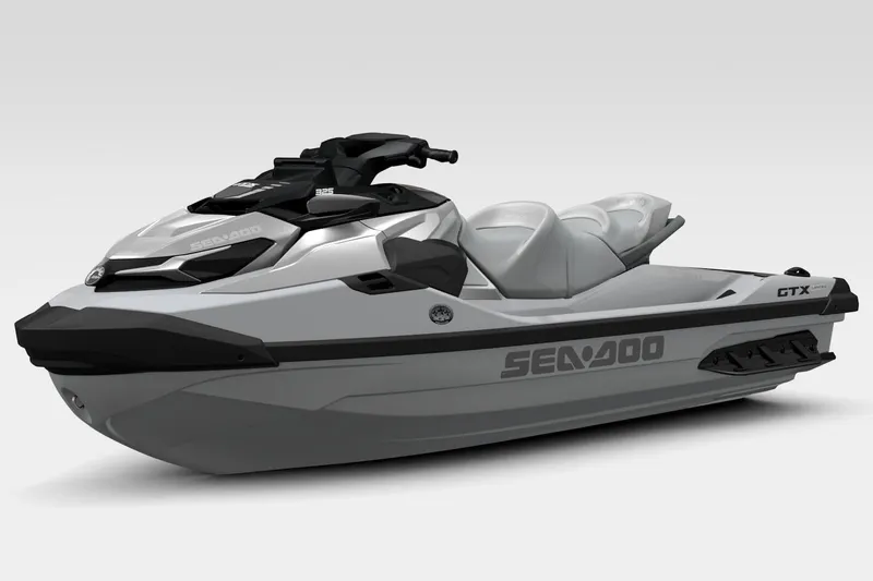 Slide: The Image of 2026 Sea-Doo GTX Limited 325 jet ski in sleek silver design. - 9