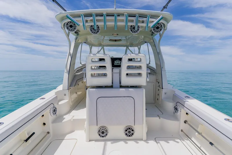 Slide: The Image of 2008 Hydra-Sports Vector 3500 VX boat interior with ocean backdrop. - 36