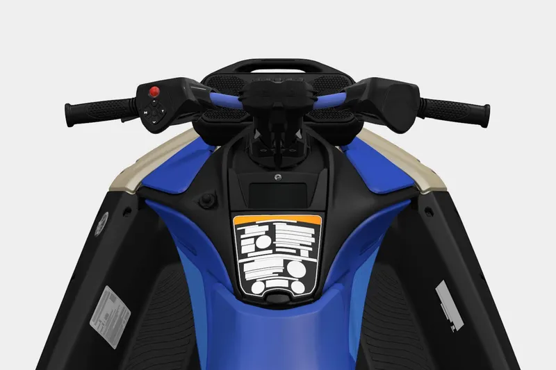 Slide: The Image of 2025 Sea-Doo Spark Trixx for 3, blue handlebars and controls, front view. - 9