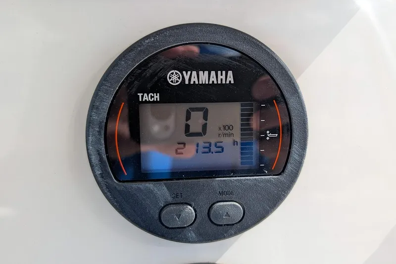 Slide: The Image of Yamaha tachometer display on 2021 Key West 219 FS boat, showing 213.5 hours. - 16