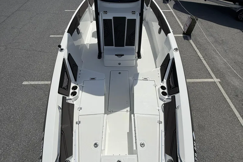 Slide: The Image of 2021 Scarab 255 Open ID boat interior, featuring spacious seating and modern design. - 10