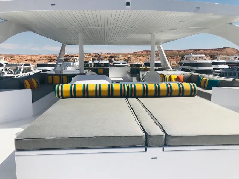 Slide: The Image of Luxurious 2018 Adonia Adonis Trip 3 yacht with spacious sun deck and colorful cushions. - 35