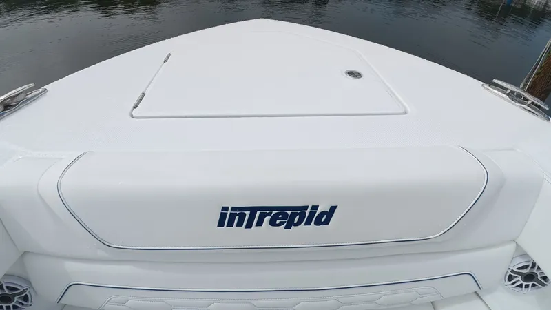 Slide: The Image of The image shows the foredeck of a 2027 Intrepid 35 PANACEA boat. - 46