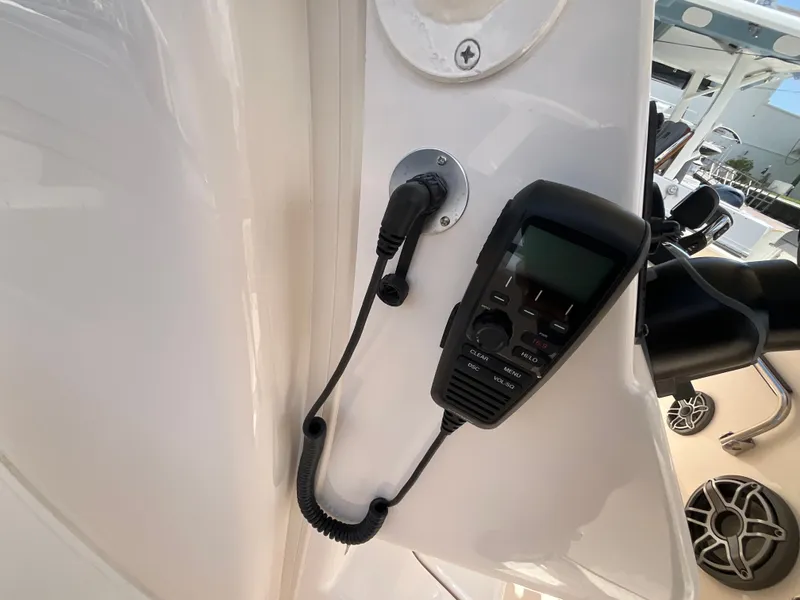 Slide: The Image of A radio is mounted on the side of a Grady-White Canyon 306 boat. - 8