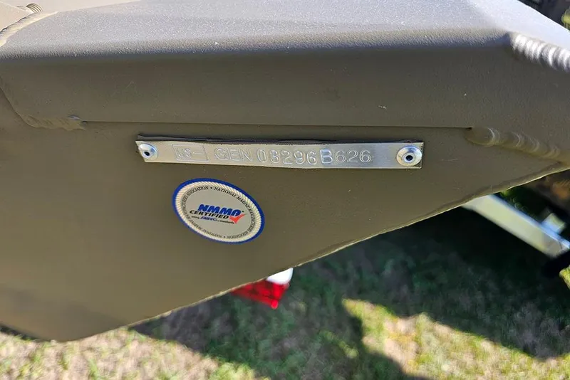 Slide: The Image of 2026 G3 Gator Tough 1548 VBW boat with NMMA certification and serial number plate. - 10