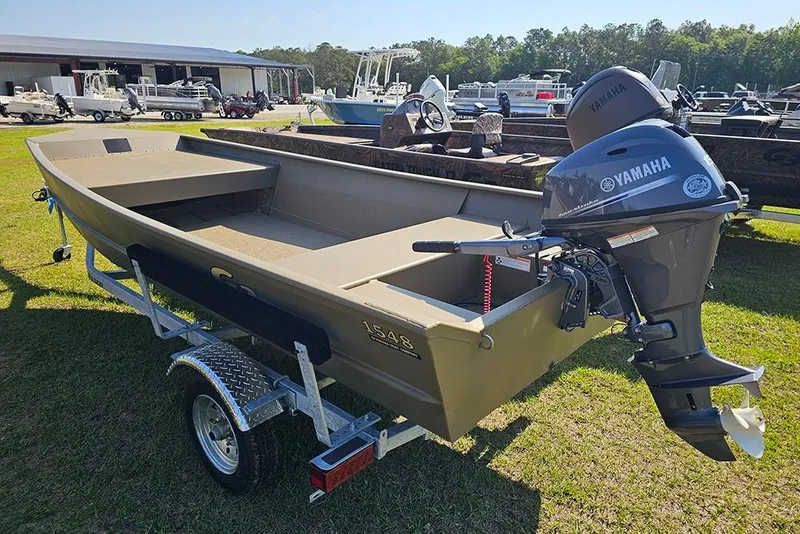Slide: The Image of 2026 G3 Gator Tough 1548 VBW boat with Yamaha motor on trailer. - 5