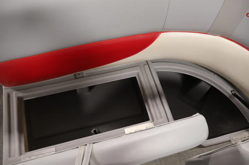 Slide: The Image of 2019 Bentley Pontoons 200 CRUISE interior storage compartment with red and gray seating. - 12