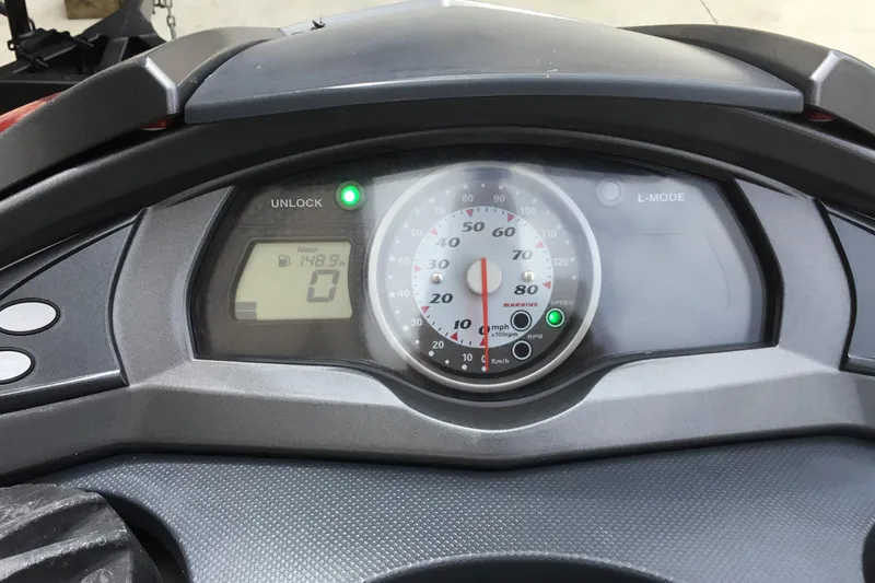 Slide: The Image of Dashboard of a 2010 Yamaha FX SHO showing speedometer and digital display. - 9