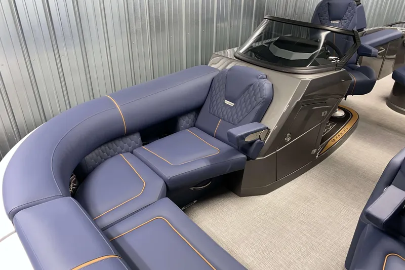 Slide: The Image of Luxurious interior of 2025 Sylvan M3 DLZ DH Tritoon with plush seating and modern design. - 13