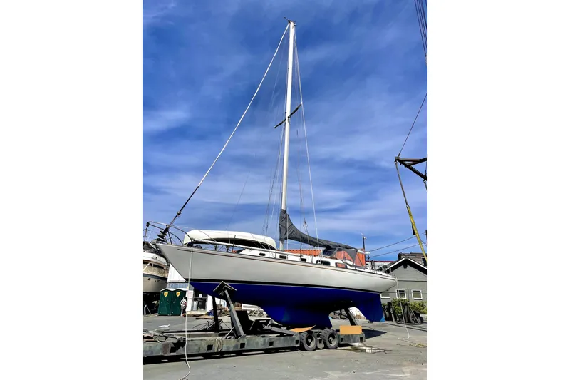 Slide: The Image of 1971 Pearson Competitor sailboat on trailer under clear blue sky. - 3