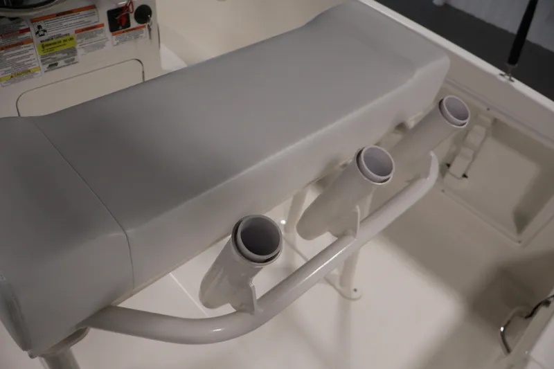 Slide: The Image of 2026 Bayliner Trophy T18 boat seat with integrated rod holders. - 32