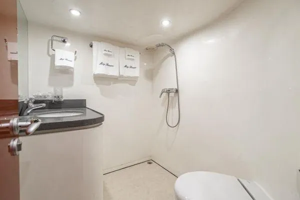 Slide: The Image of Modern bathroom interior in 2023 Massimo Marine Sunbird yacht, featuring sleek fixtures and elegant design. - 50