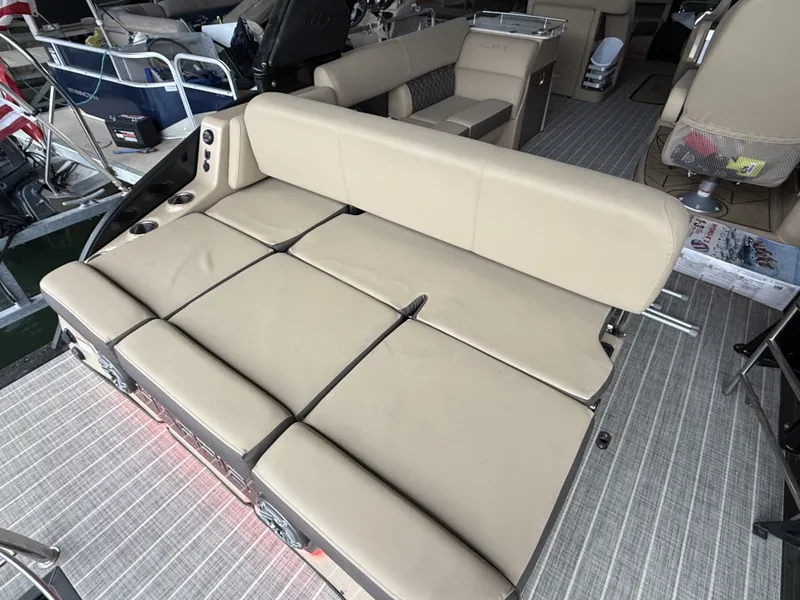Slide: The Image of Harris 270GM 2023 boat with beige seating area and modern design. - 10