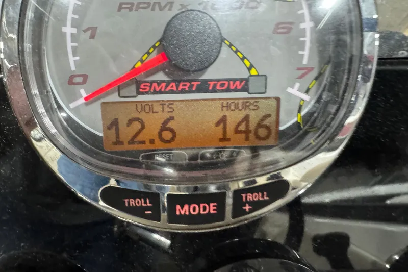 Slide: The Image of Close-up of a 2014 Formula 270 Bowrider gauge showing 12.6 volts and 146 hours. - 10