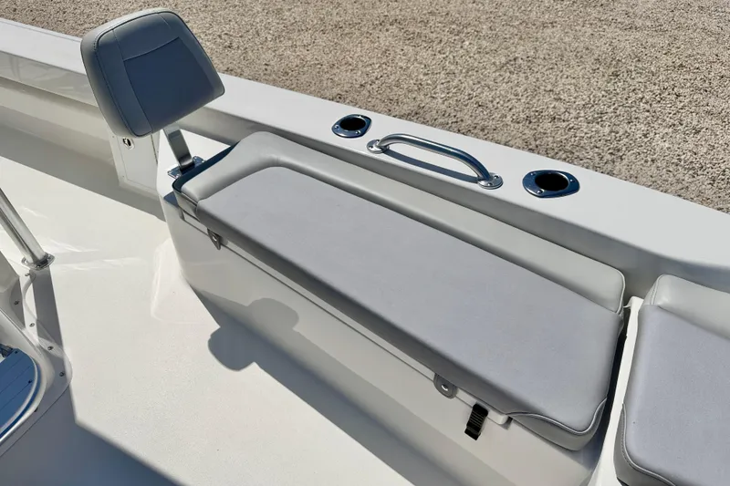 Slide: The Image of Bay Rider 239 Bay 2026 boat seating area with cushioned bench and backrest. - 12