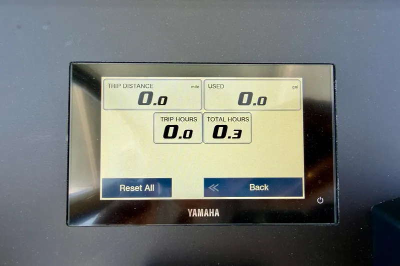 Slide: The Image of Display screen of 2026 Bay Rider 239 Bay showing trip and fuel data. - 18