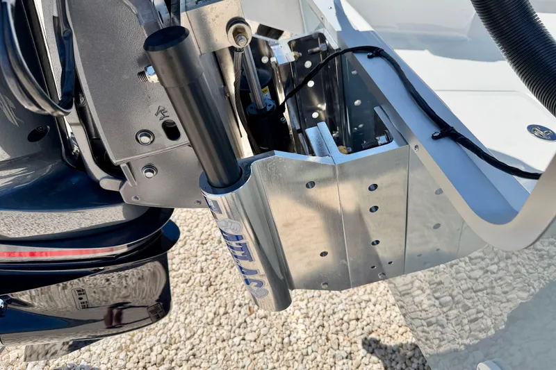 Slide: The Image of Close-up of 2026 Bay Rider 239 Bay boat engine mount and hydraulic system. - 44