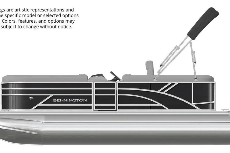 The Image of 2026 Bennington 18 S L-Bench pontoon boat, side view with sleek design and canopy. - 0