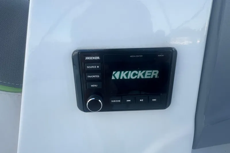 Slide: The Image of Kicker media center on 2023 Tahoe T18 boat dashboard. - 41