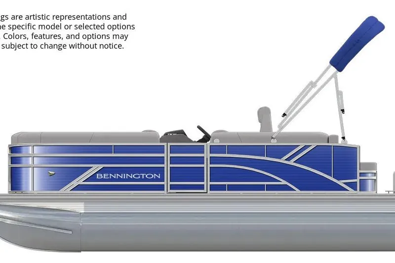 The Image of 2026 Bennington 16 S L-Bench pontoon boat, blue exterior, side view. - 0