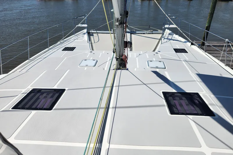 Slide: The Image of Royal Cape Catamarans Majestic 570 deck, 2021 model, featuring sleek design and spacious layout. - 37