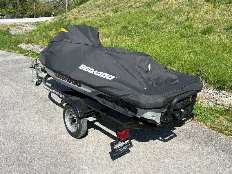 Slide: The Image of 2020 Sea-Doo GTX Limited 230 with cover on trailer. - 22