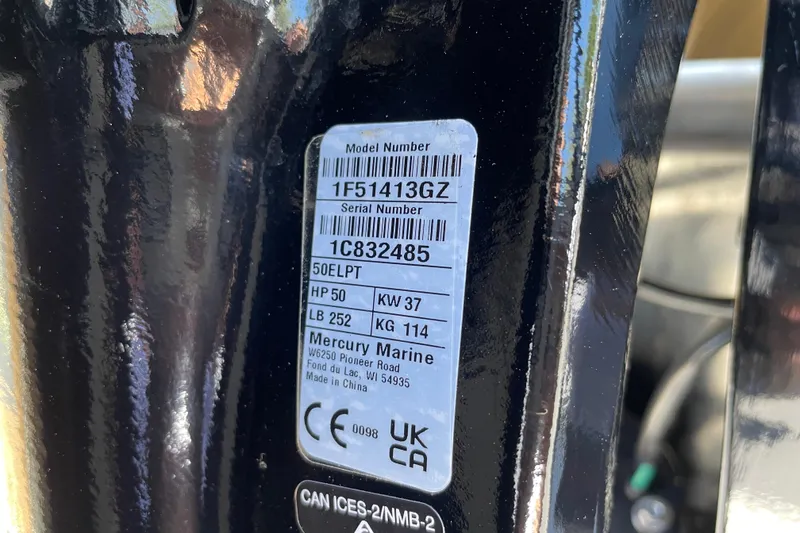 Slide: The Image of Close-up of Mercury Marine engine label on 2026 Sun Tracker Bass Buggy 16 XL Select. - 104