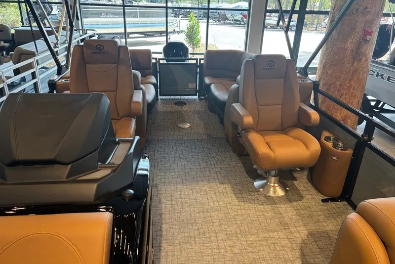 Slide: The Image of Luxurious interior of 2026 Regency 250 DL boat with plush seating and modern design. - 3