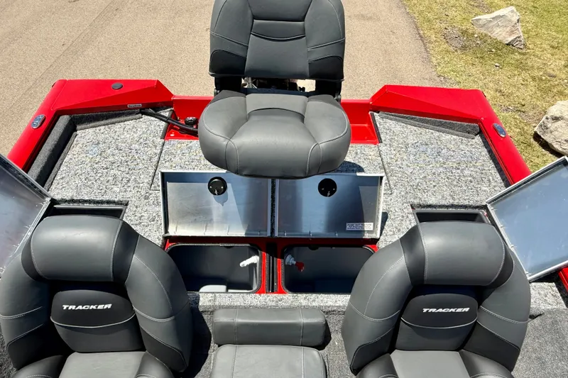 Slide: The Image of 2026 Tracker Pro Team 195 boat interior with seating and storage compartments. - 15
