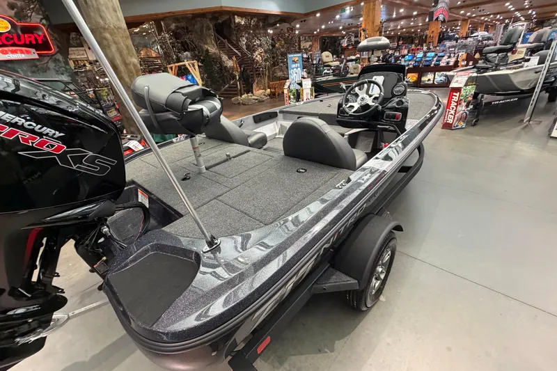 Slide: The Image of 2026 Nitro Z17 boat with Mercury Pro XS engine displayed in showroom. - 3