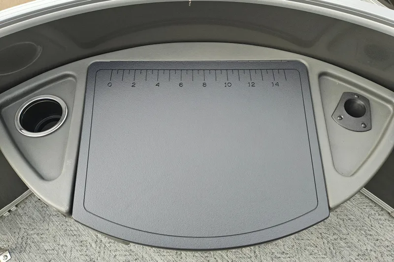 Slide: The Image of Cutting board with measurements on 2026 Sun Tracker Fishin' Barge 20 DLX boat. - 35