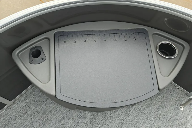 Slide: The Image of 2026 Sun Tracker Fishin' Barge 20 DLX console with ruler and cup holder. - 33