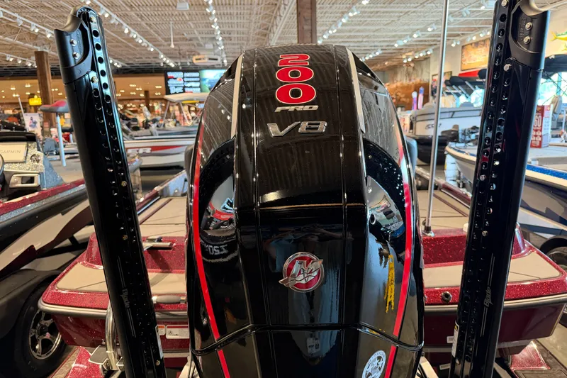 Slide: The Image of 2026 Nitro Z19 XL Pro boat with powerful 200 Pro V8 engine displayed indoors. - 10
