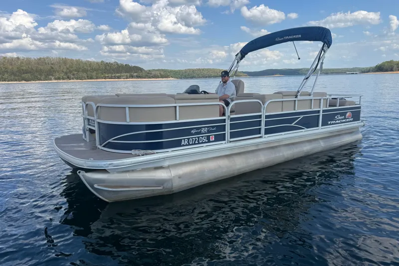 Slide: The Image of 2019 Sun Tracker Party Barge 22 Sport Fish pontoon on a serene lake. - 9
