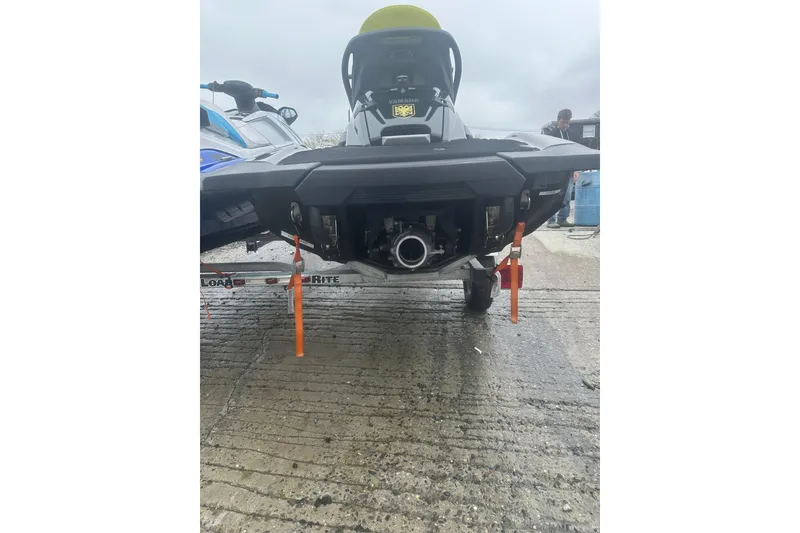 Slide: The Image of 2023 Yamaha WaveRunner FX Cruiser SVHO on trailer, rear view, overcast day. - 8