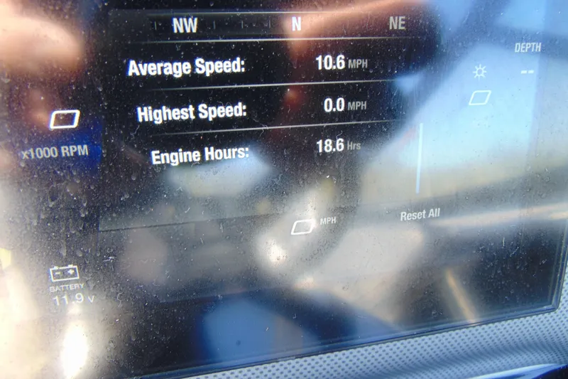 Slide: The Image of Dashboard of 2024 Yamaha AR190 boat showing speed and engine hours. - 14